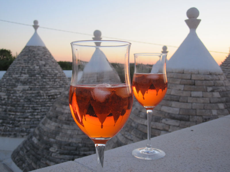 Puglia wine with the view of trulli